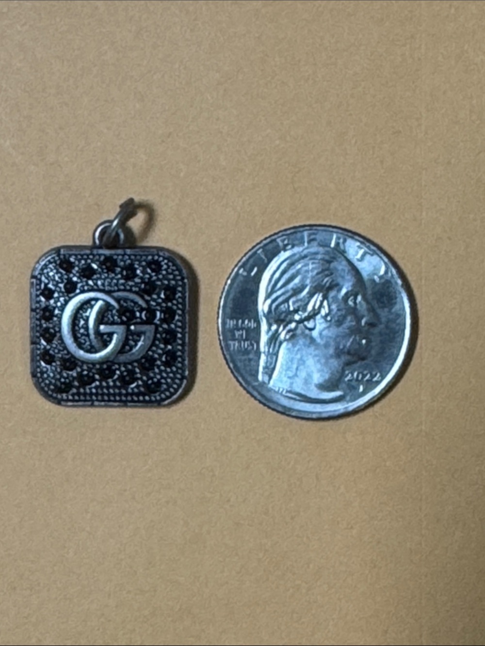 Gucci Black Crystal Double G Square Charm,Zipper pull or Penden with Silver Trim - Picture 2 of 4